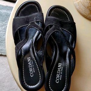 Cordani black suede wedge sandals